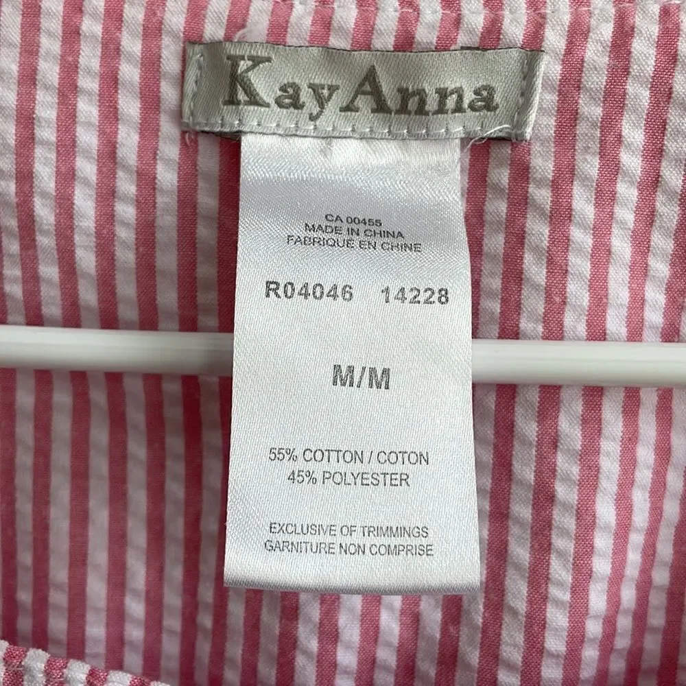 VINTAGE KAY ANNA PATIO DRESS‎ IN PINK AND WHITE SEERSUCKER